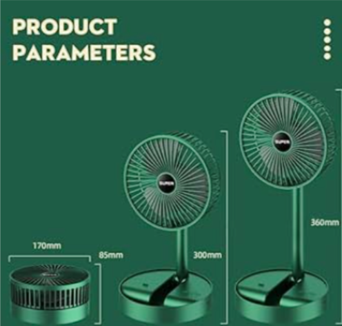 Mini USB Personal Desk Fan Folding Fan 360 Degree Rotation Height Adjustable for Home Office Study Table (Green