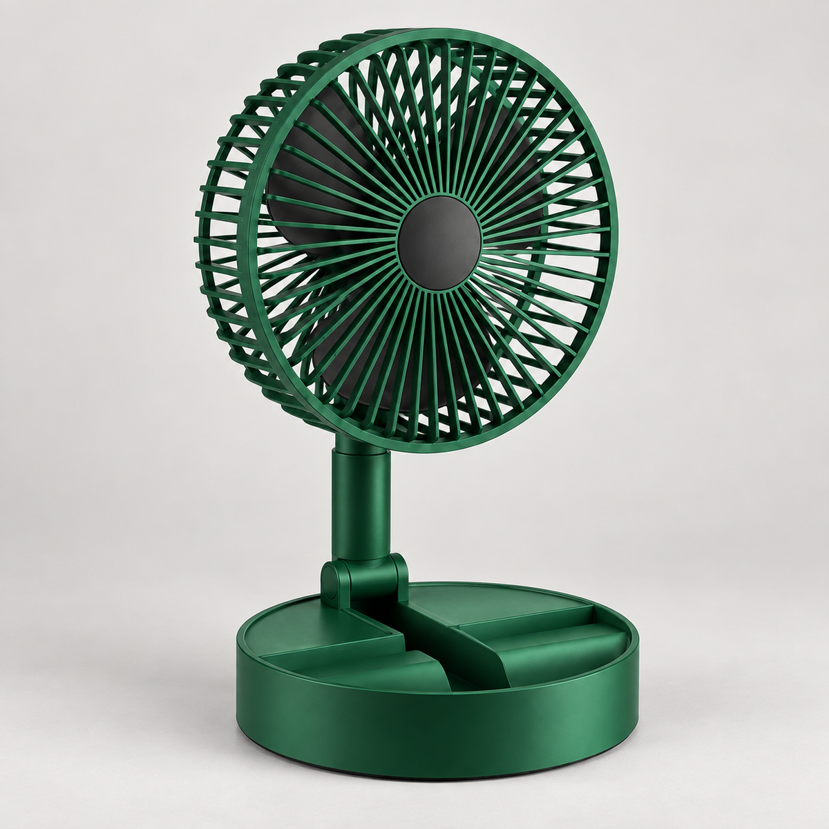 RIO+ green foldable desk fan on a clean studio background