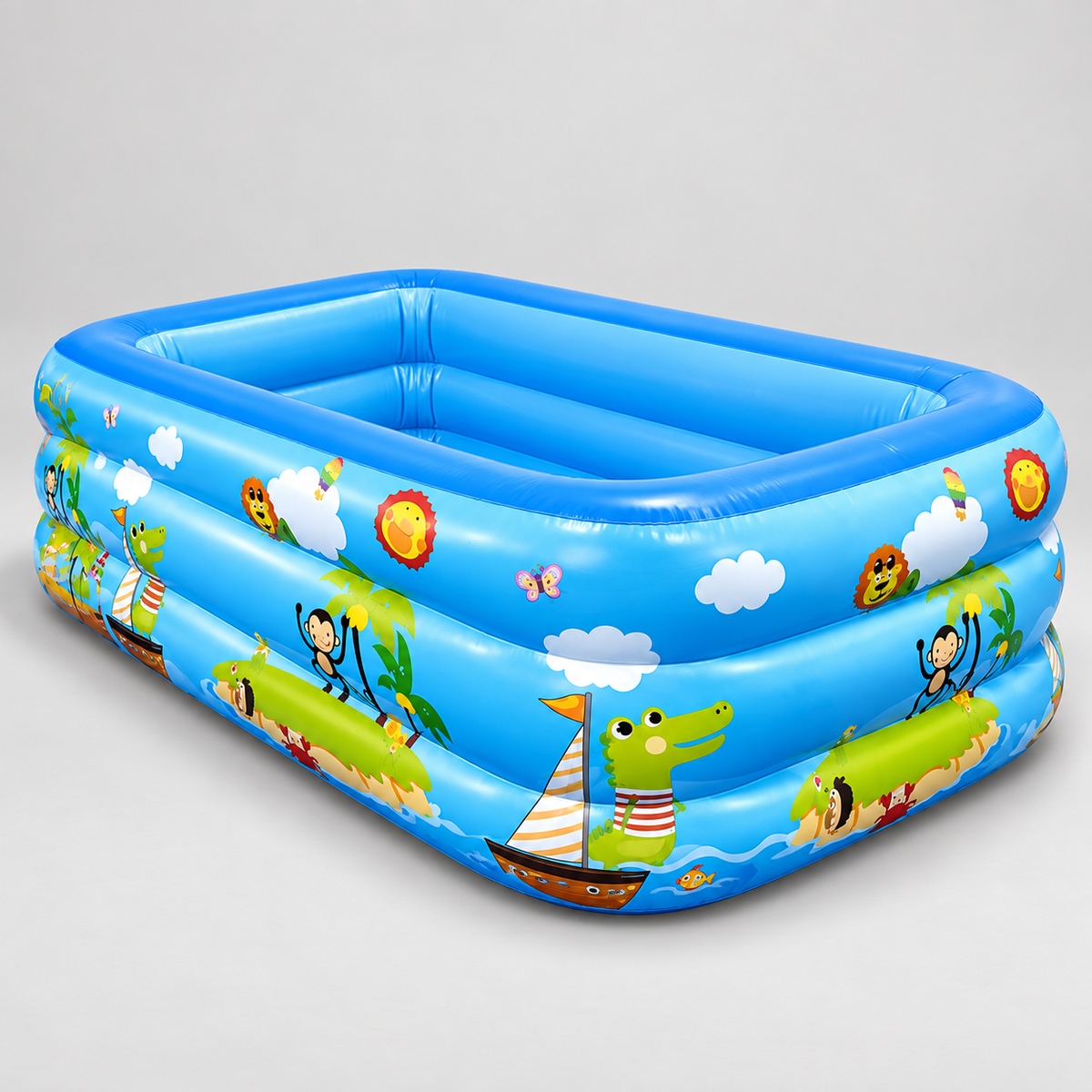 RIO+ blue rectangular inflatable kids pool on studio background
