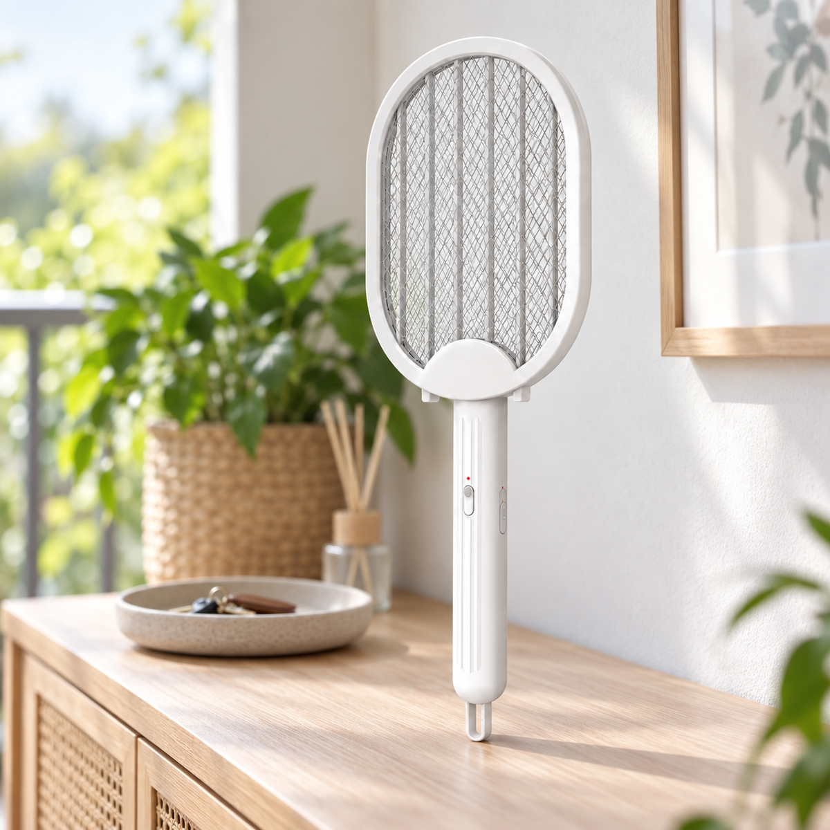 RIO+ rechargeable mosquito swatter in a bright home setting