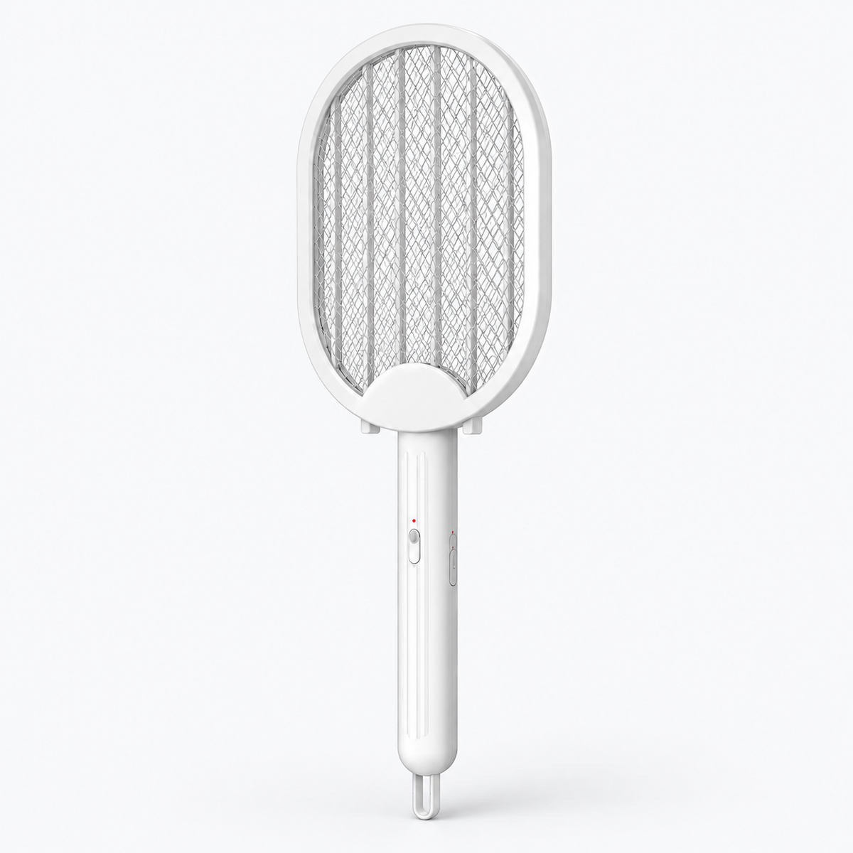RIO+ white rechargeable mosquito swatter on a clean studio background